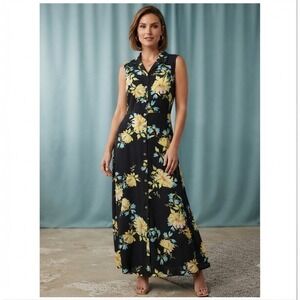 Original Island Sports Floral Sleeveless‎ Button Down Maxi Dress Size 14 Rayon